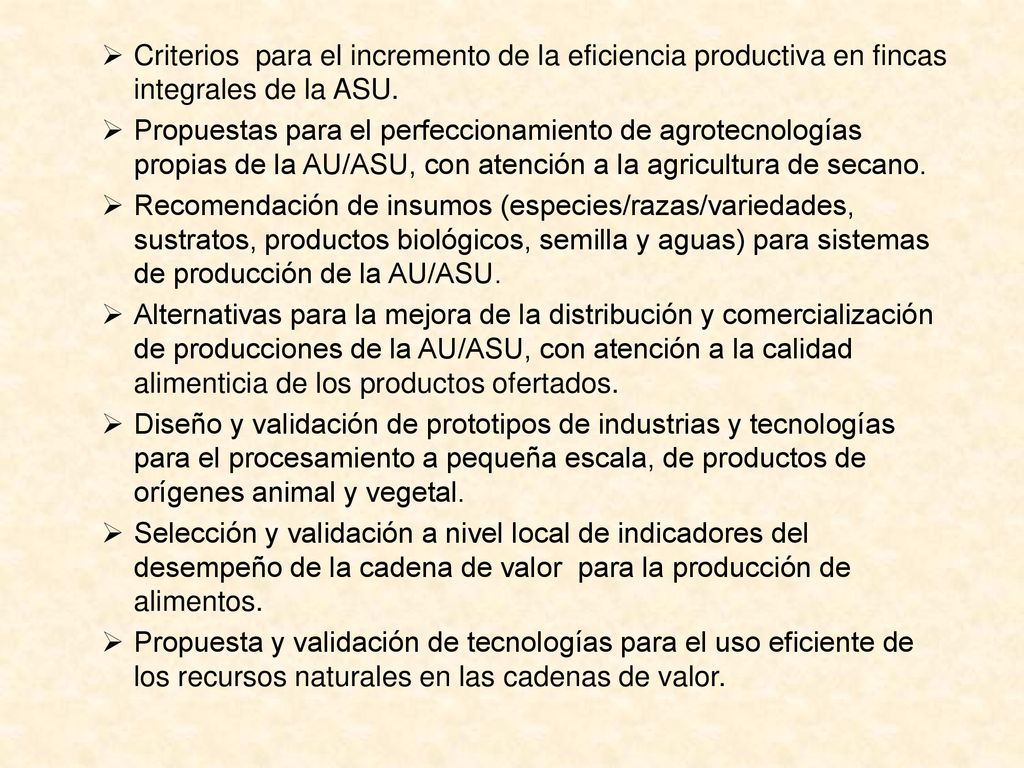 Criterios para el incremento de la eficiencia productiva en fincas integrales de la ASU.
