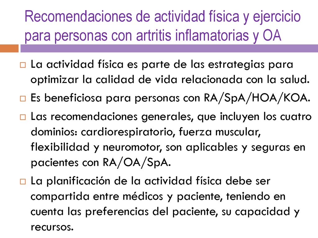 Recomendaciones de actividad física y ejercicio para personas con artritis inflamatorias y OA