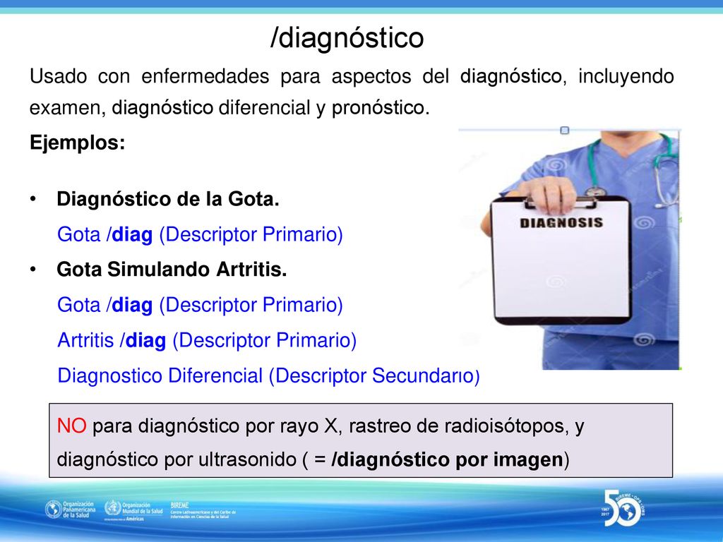 /diagnóstico Usado con enfermedades para aspectos del diagnóstico, incluyendo examen, diagnóstico diferencial y pronóstico.