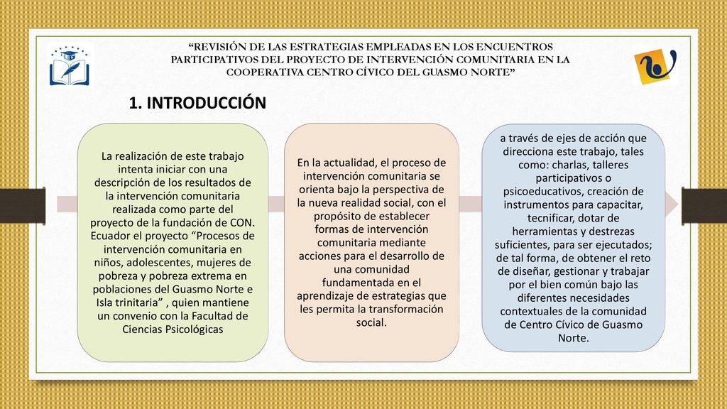 REVISIÓN DE LAS ESTRATEGIAS EMPLEADAS EN LOS ENCUENTROS PARTICIPATIVOS DEL PROYECTO DE INTERVENCIÓN COMUNITARIA EN LA COOPERATIVA CENTRO CÍVICO DEL GUASMO NORTE