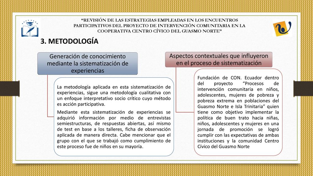 REVISIÓN DE LAS ESTRATEGIAS EMPLEADAS EN LOS ENCUENTROS PARTICIPATIVOS DEL PROYECTO DE INTERVENCIÓN COMUNITARIA EN LA COOPERATIVA CENTRO CÍVICO DEL GUASMO NORTE