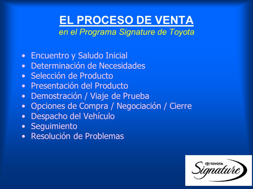 EL PROCESO DE VENTA en el Programa Signature de Toyota