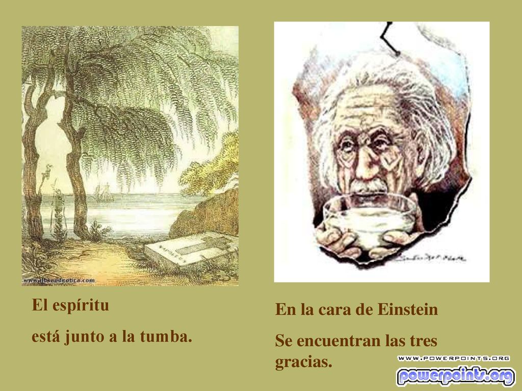 El espíritu está junto a la tumba. En la cara de Einstein Se encuentran las tres gracias.