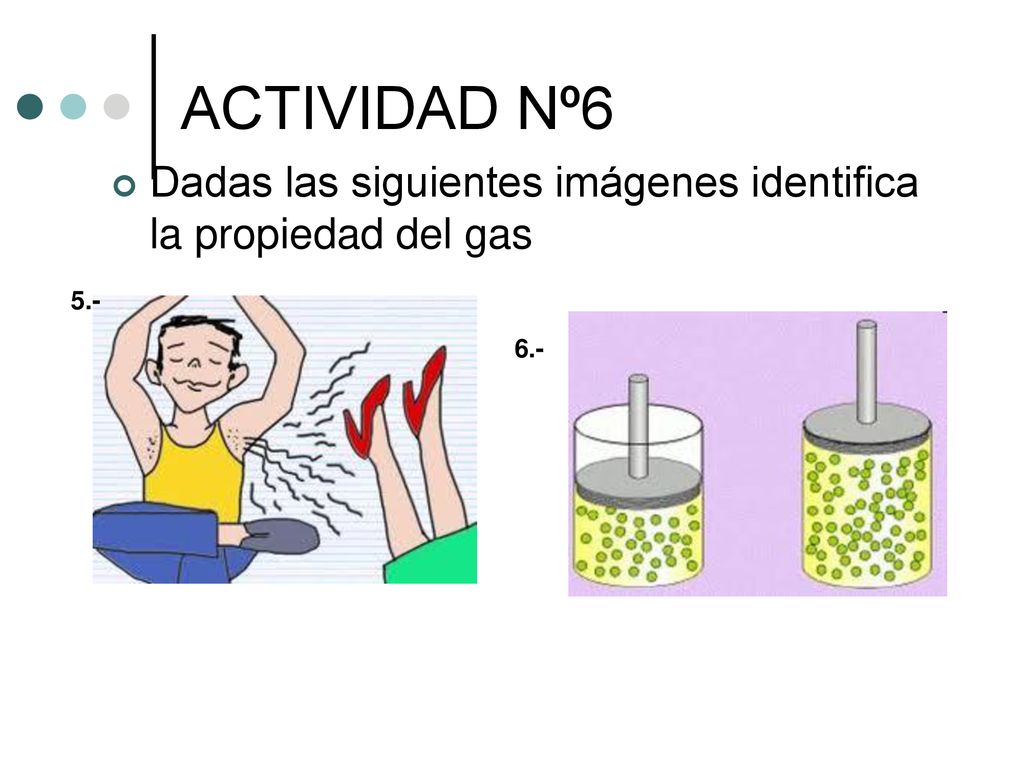 ACTIVIDAD Nº6 Dadas las siguientes imágenes identifica la propiedad del gas