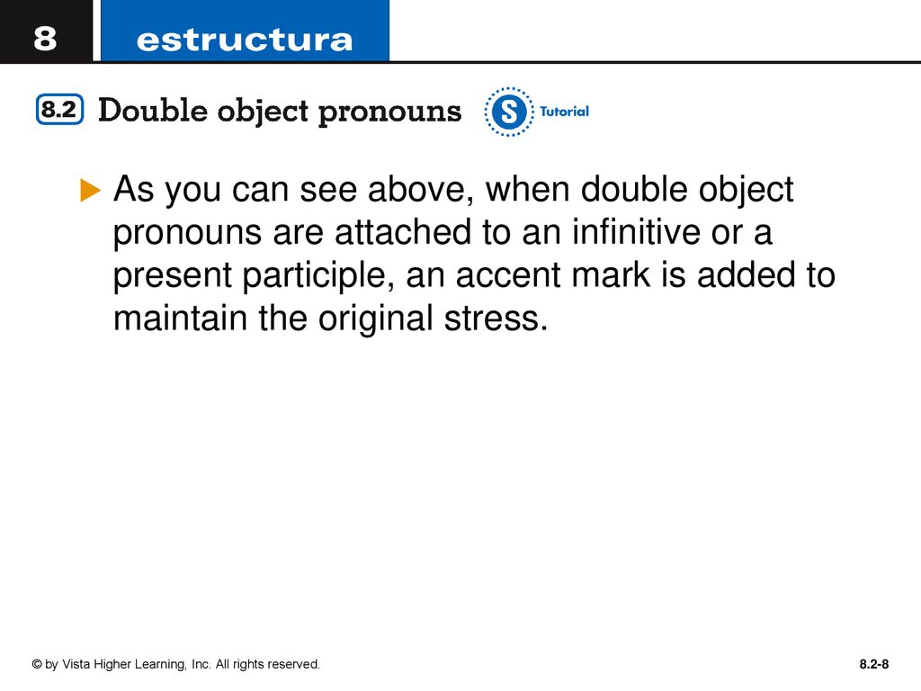 As you can see above, when double object pronouns are attached to an infinitive or a present participle, an accent mark is added to maintain the original stress.