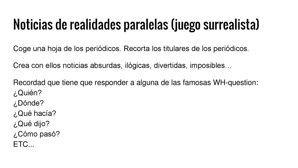 Noticias de realidades paralelas (juego surrealista)