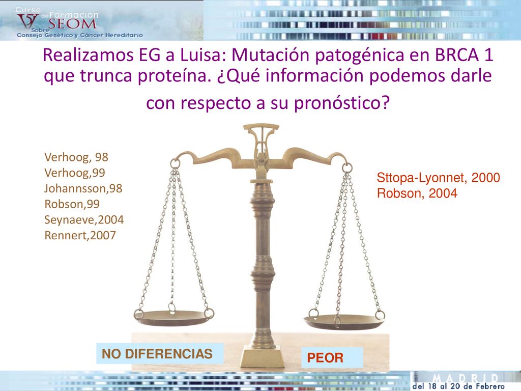 Realizamos EG a Luisa: Mutación patogénica en BRCA 1 que trunca proteína. ¿Qué información podemos darle con respecto a su pronóstico