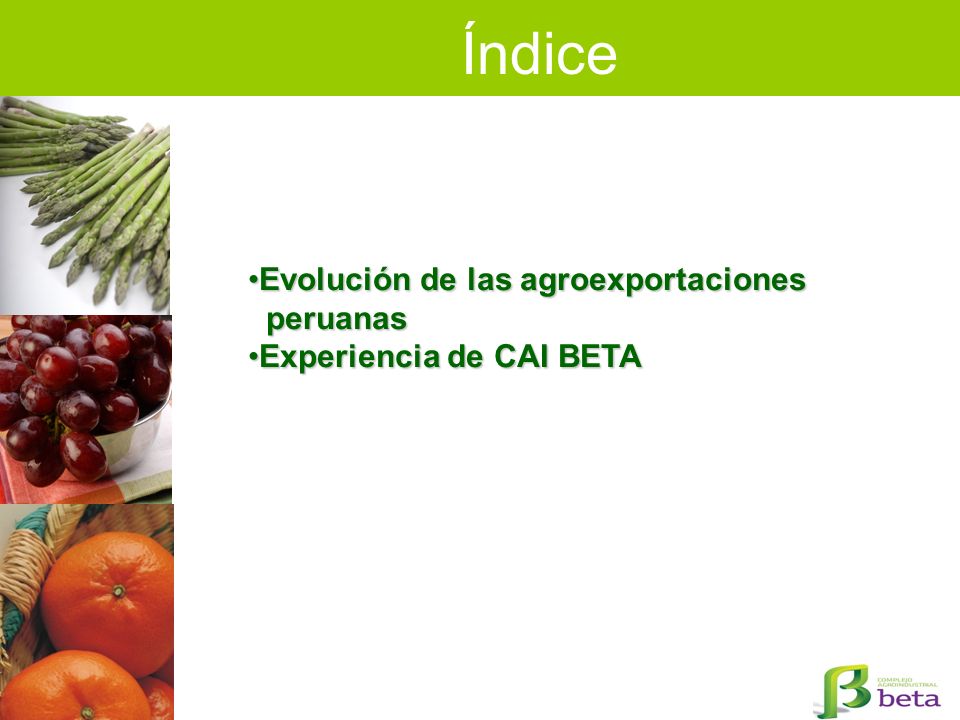 Índice Evolución de las agroexportaciones peruanas