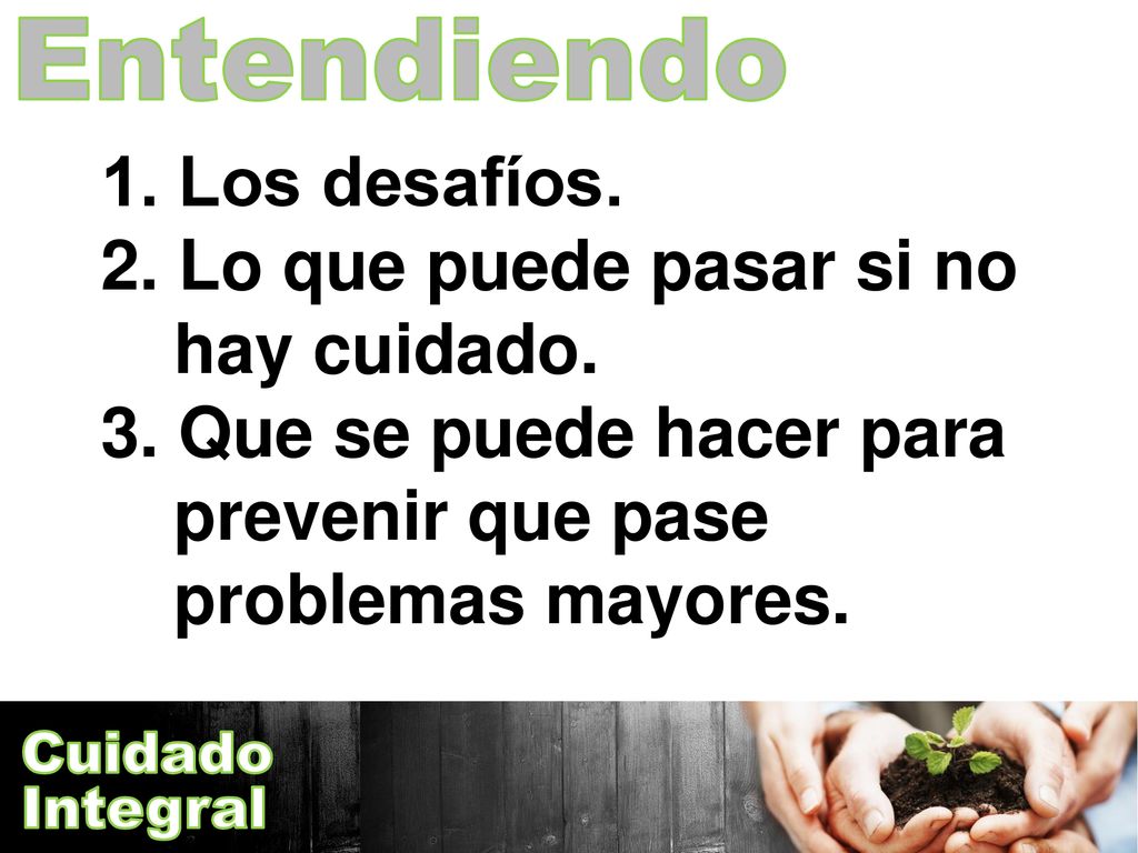 Entendiendo 1. Los desafíos. 2. Lo que puede pasar si no hay cuidado.