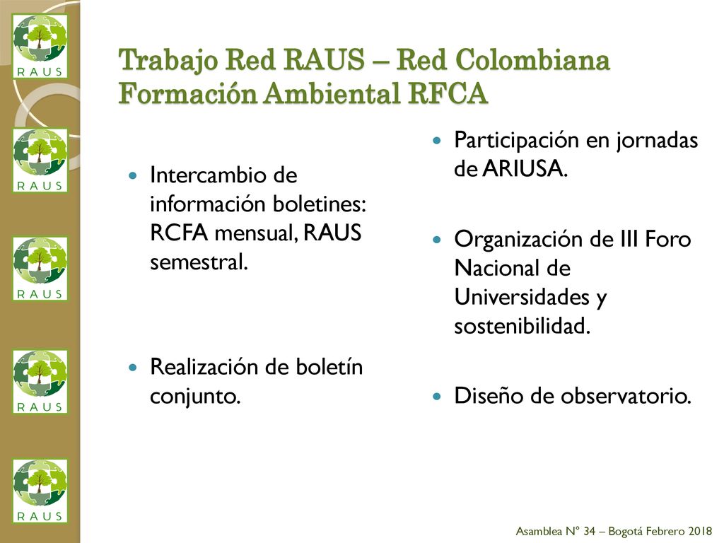 Trabajo Red RAUS – Red Colombiana Formación Ambiental RFCA