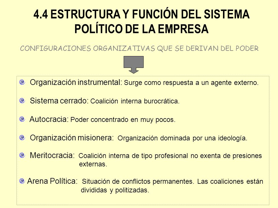 4.4 ESTRUCTURA Y FUNCIÓN DEL SISTEMA POLÍTICO DE LA EMPRESA