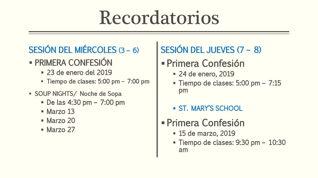 Recordatorios Primera Confesión SESIÓN DEL MIÉRCOLES (3 – 6)