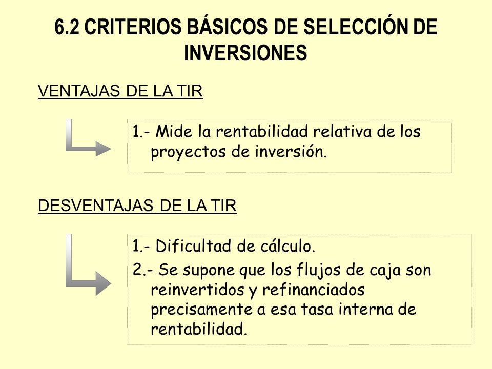 6.2 CRITERIOS BÁSICOS DE SELECCIÓN DE INVERSIONES