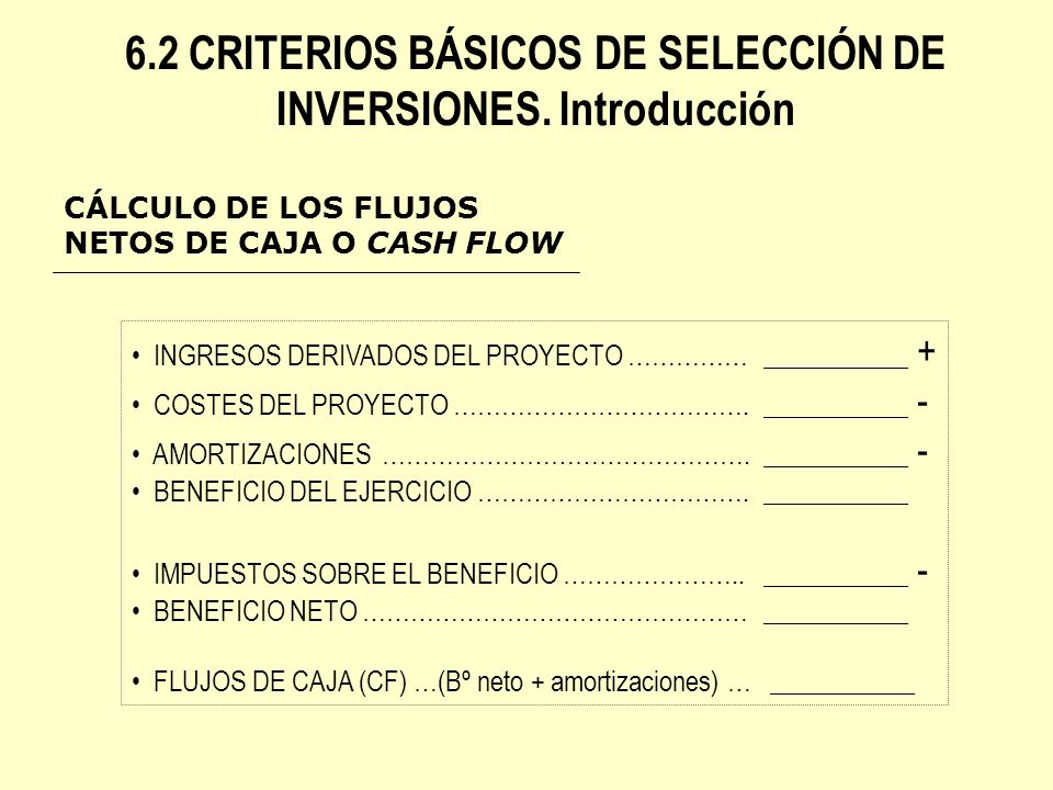 6.2 CRITERIOS BÁSICOS DE SELECCIÓN DE INVERSIONES. Introducción