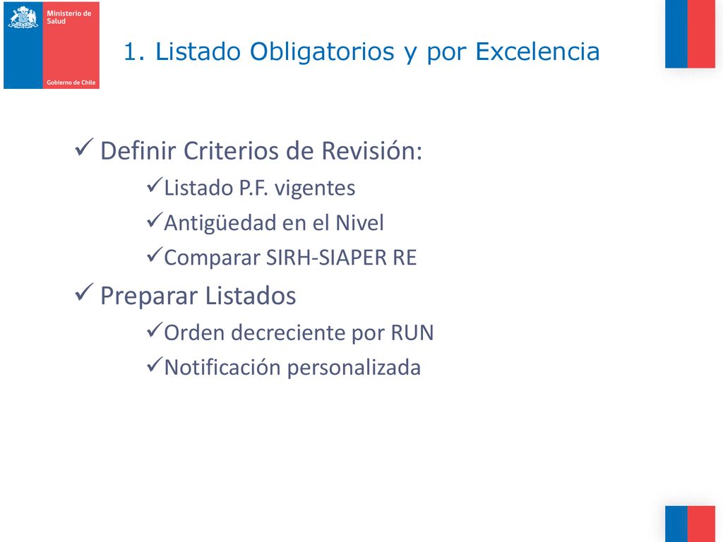 1. Listado Obligatorios y por Excelencia