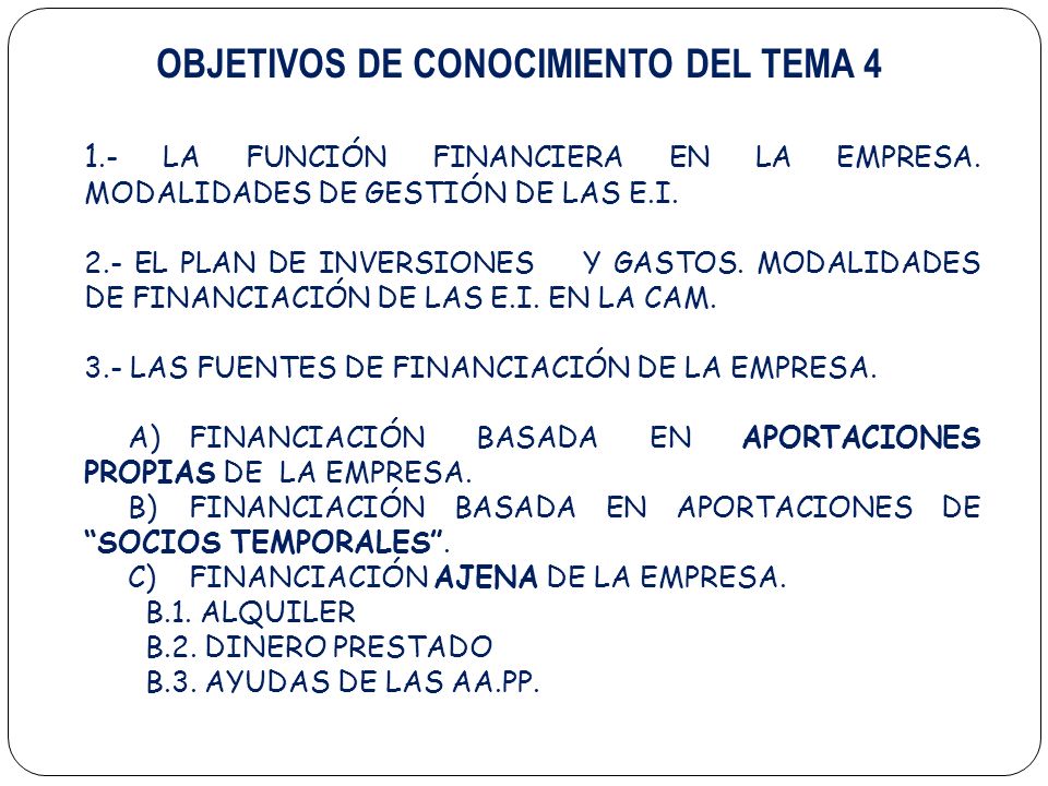OBJETIVOS DE CONOCIMIENTO DEL TEMA 4