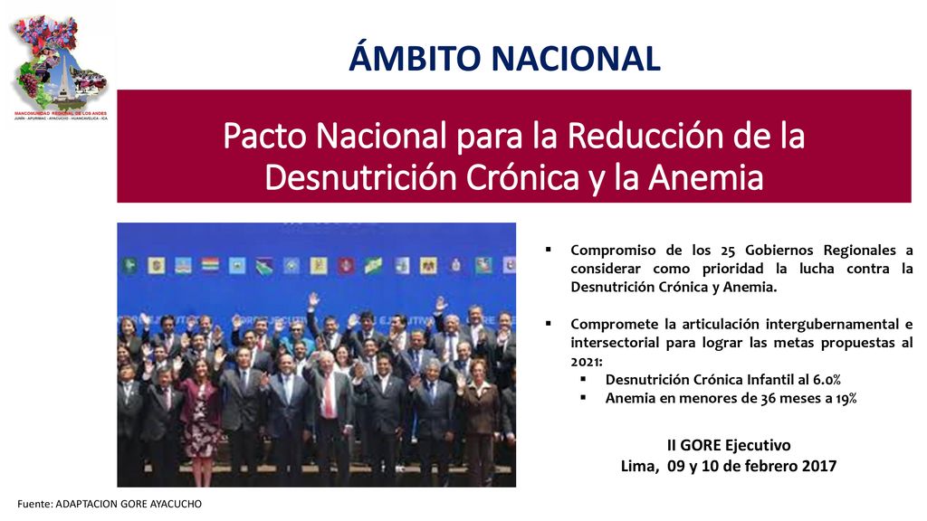 ÁMBITO NACIONAL Pacto Nacional para la Reducción de la Desnutrición Crónica y la Anemia.