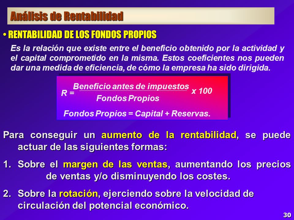 Beneficio antes de impuestos Fondos Propios = Capital + Reservas.