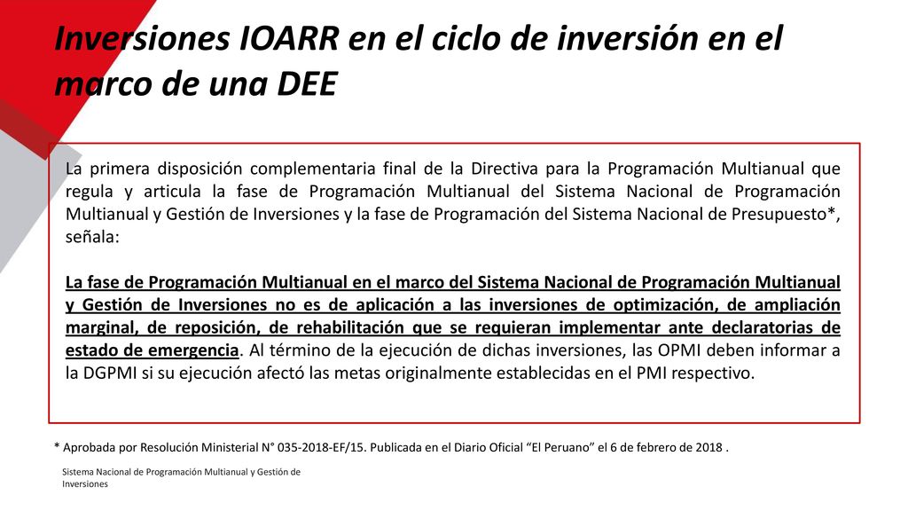 Inversiones IOARR en el ciclo de inversión en el marco de una DEE