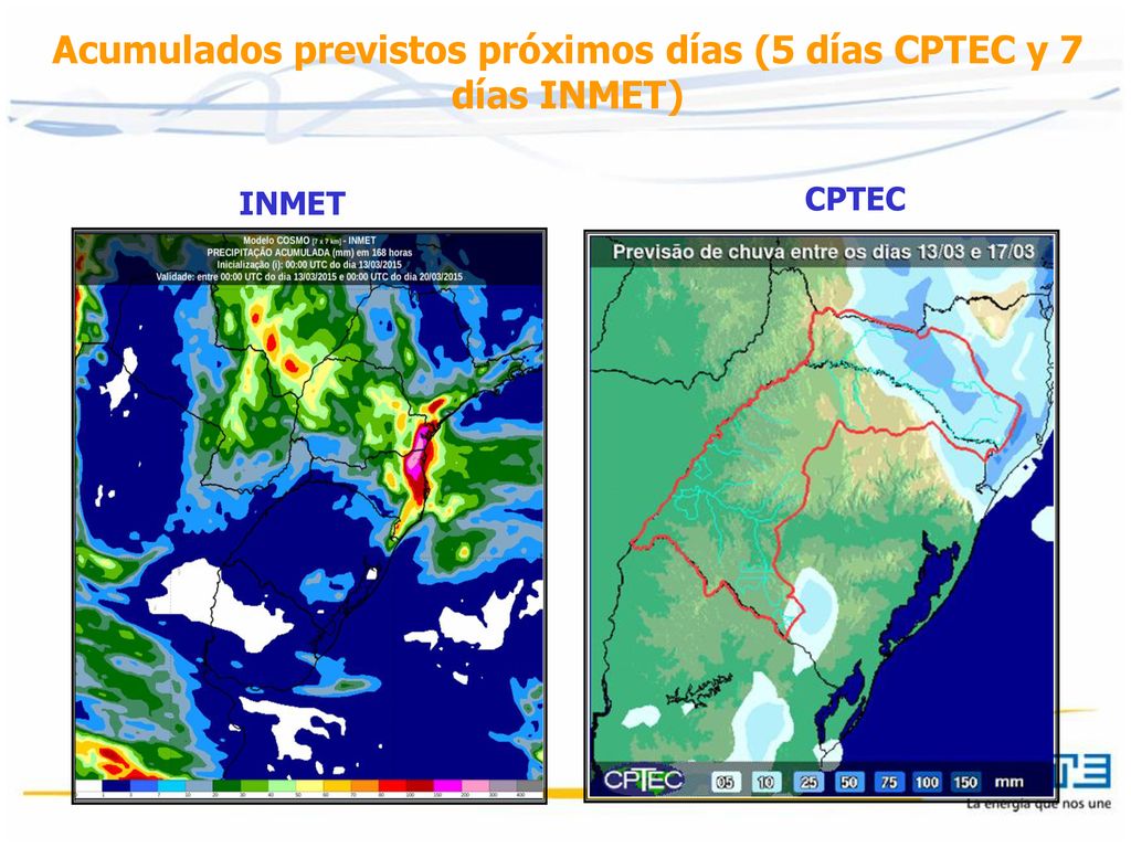 Acumulados previstos próximos días (5 días CPTEC y 7 días INMET)