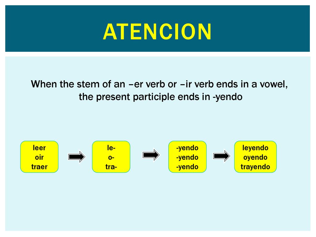 Atencion When the stem of an –er verb or –ir verb ends in a vowel,