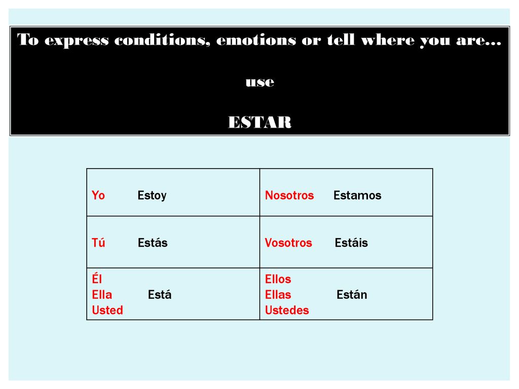 To express conditions, emotions or tell where you are…