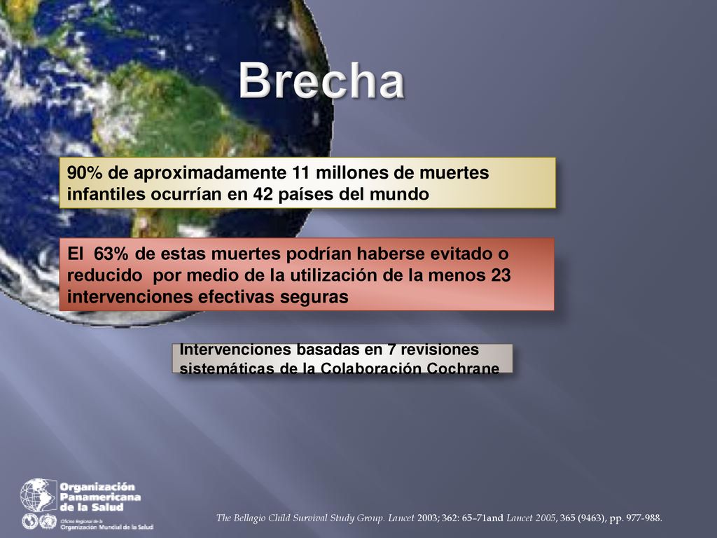 Brecha 90% de aproximadamente 11 millones de muertes infantiles ocurrían en 42 países del mundo.