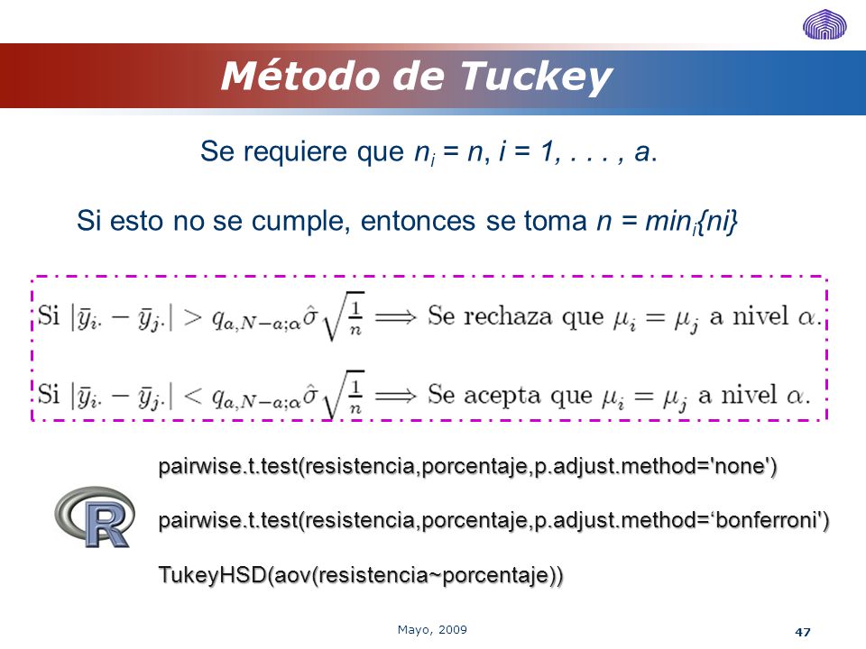 Se requiere que ni = n, i = 1, , a.