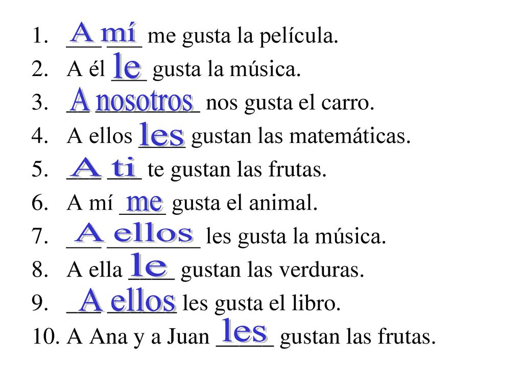 A mí le A nosotros les A ti me A ellos le A ellos les