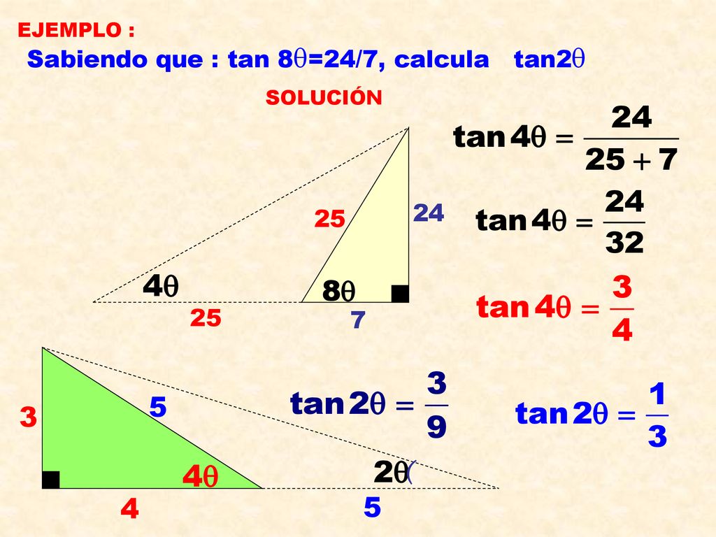 5 3 ( 4 5 Sabiendo que : tan 8=24/7, calcula tan2