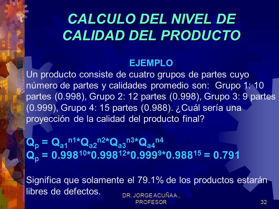 CALCULO DEL NIVEL DE CALIDAD DEL PRODUCTO