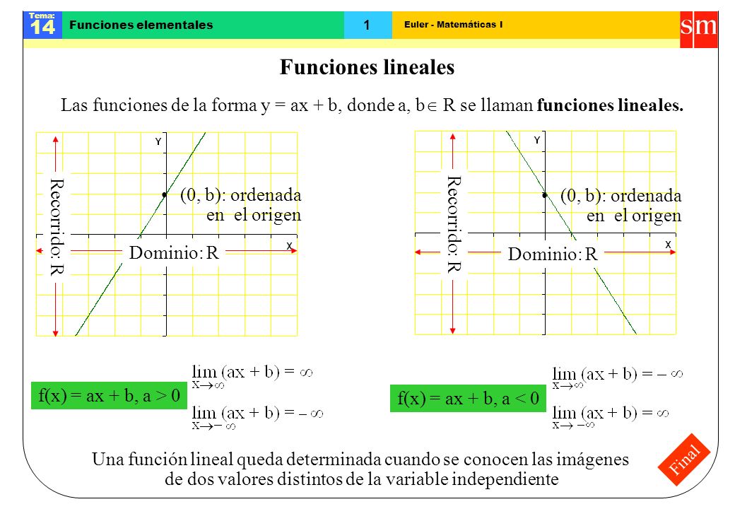 Funciones lineales Las funciones de la forma y = ax + b, donde a, b R se llaman funciones lineales.