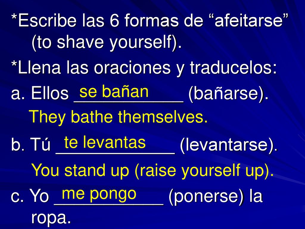 *Escribe las 6 formas de afeitarse (to shave yourself).