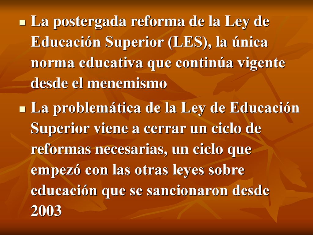 La postergada reforma de la Ley de Educación Superior (LES), la única norma educativa que continúa vigente desde el menemismo