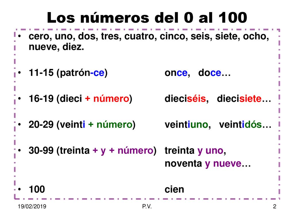 Los números del 0 al 100 cero, uno, dos, tres, cuatro, cinco, seis, siete, ocho, nueve, diez (patrón-ce) once, doce…