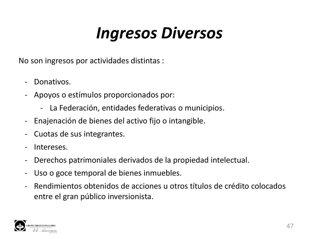 Ingresos Diversos No son ingresos por actividades distintas :