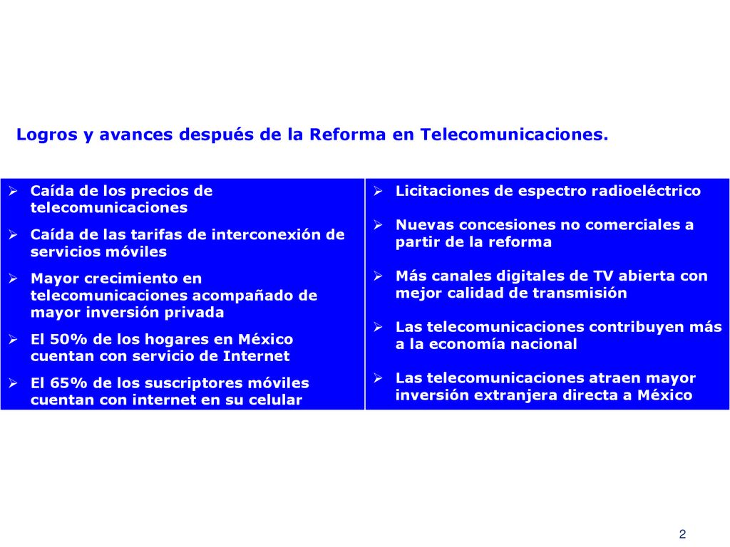 Logros y avances después de la Reforma en Telecomunicaciones.