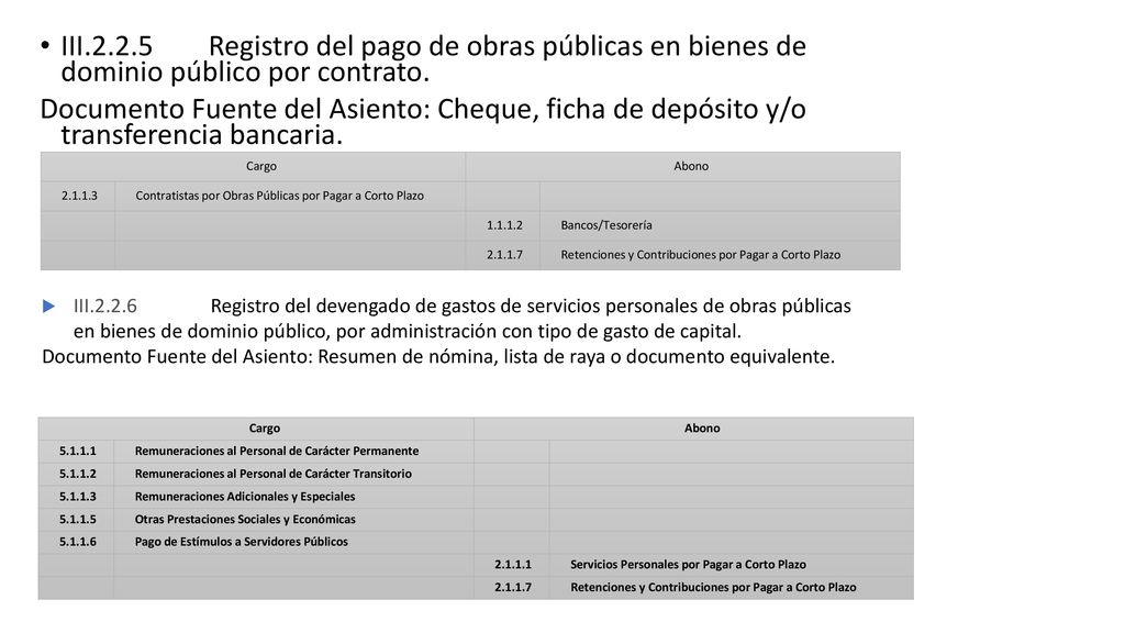 III Registro del pago de obras públicas en bienes de dominio público por contrato.