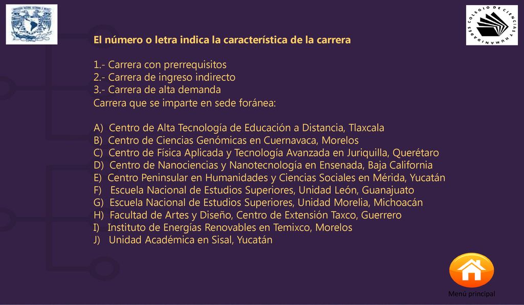 El número o letra indica la característica de la carrera