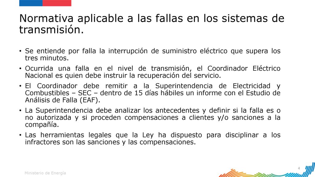 Normativa aplicable a las fallas en los sistemas de transmisión.