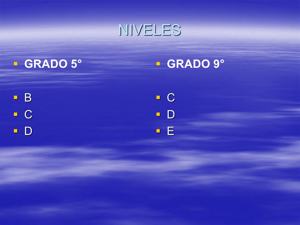 NIVELES GRADO 5° B C D GRADO 9° C D E