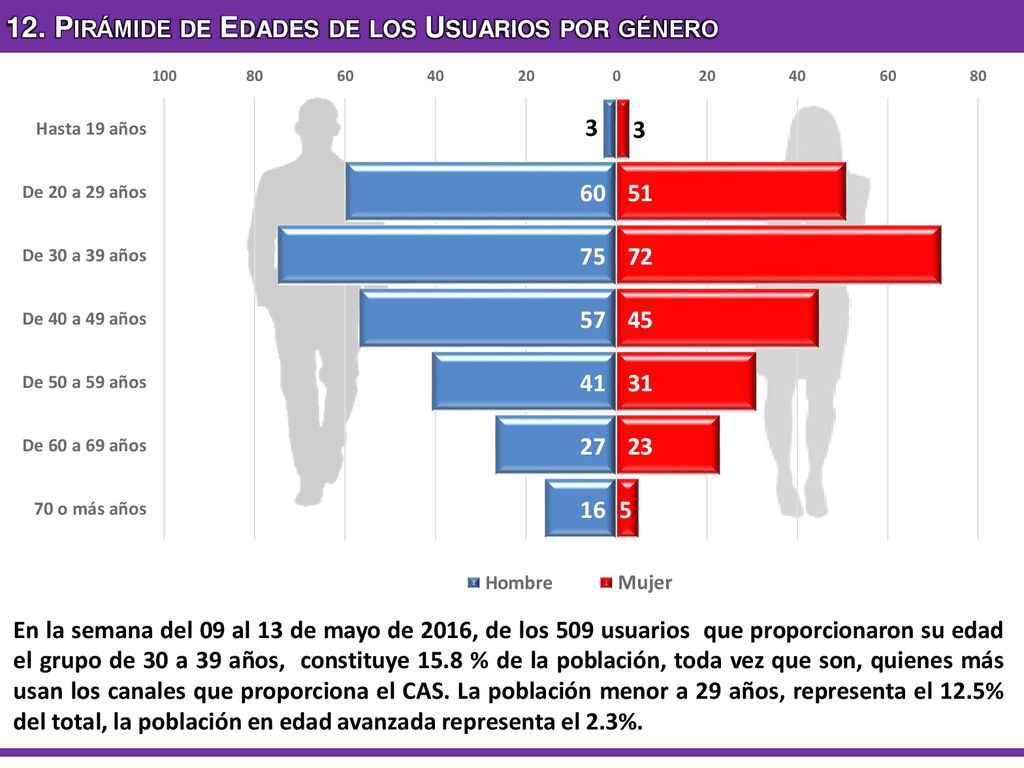 12. Pirámide de Edades de los Usuarios por género