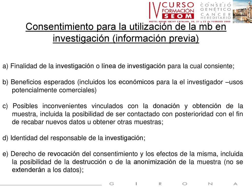 Consentimiento para la utilización de la mb en investigación (información previa)