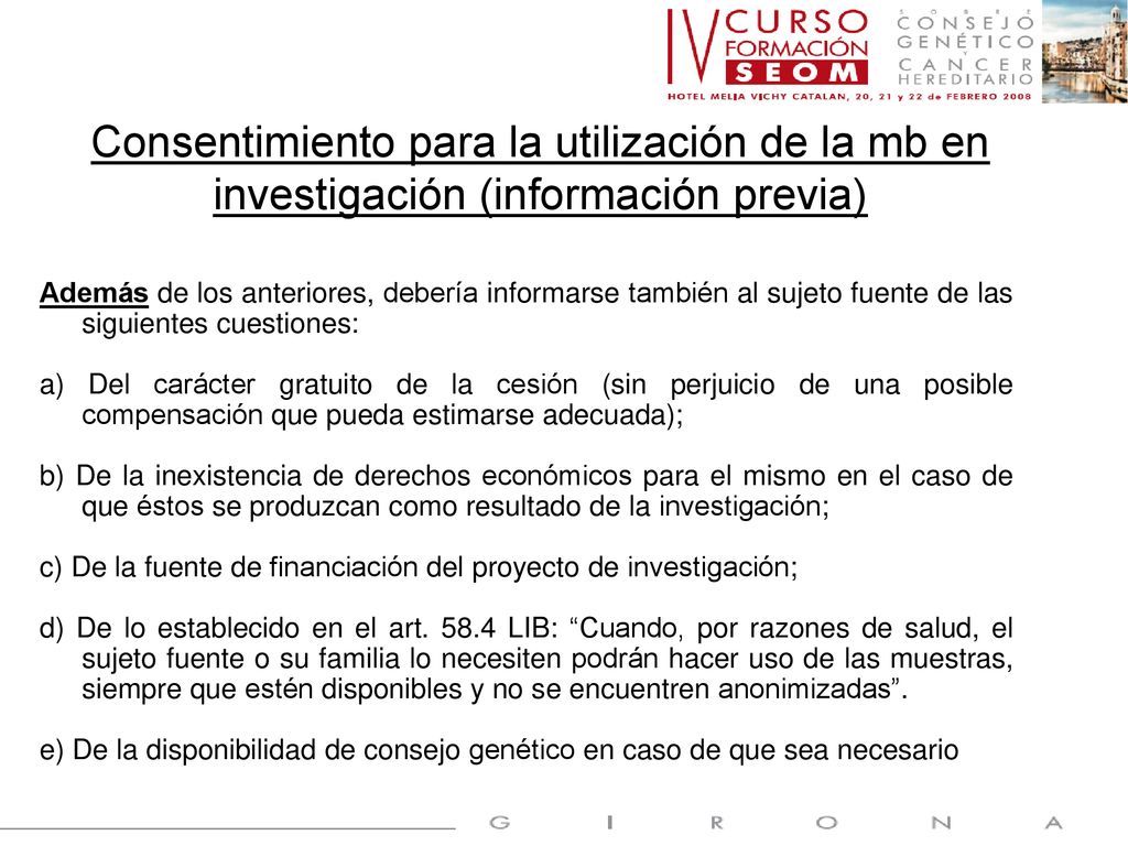 Consentimiento para la utilización de la mb en investigación (información previa)