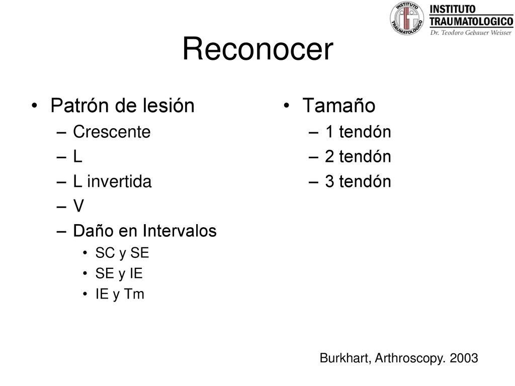 Reconocer Patrón de lesión Tamaño Crescente L L invertida V