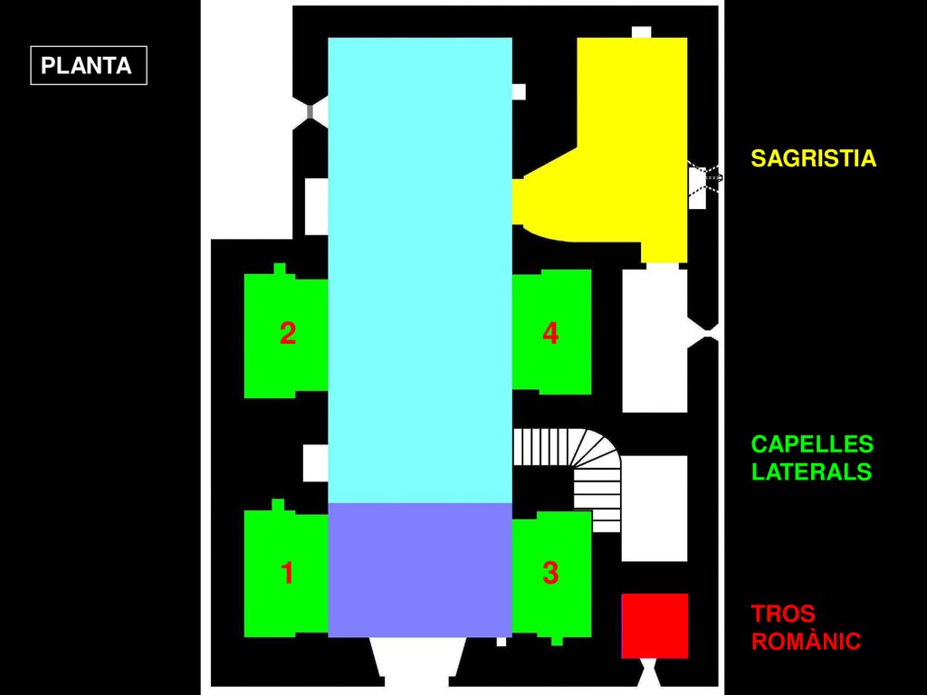 PLANTA SAGRISTIA 2 4 CAPELLES LATERALS 1 3 TROS ROMÀNIC CAMPANAR