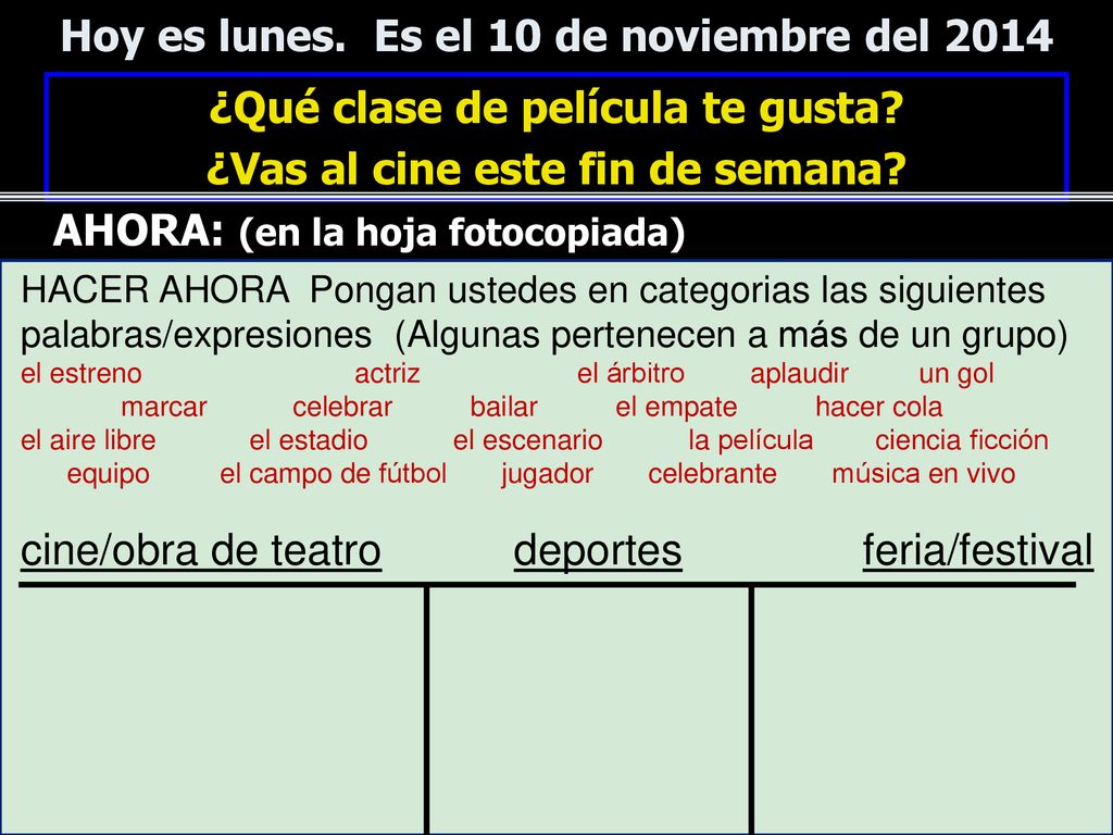 Hoy es lunes. Es el 10 de noviembre del 2014