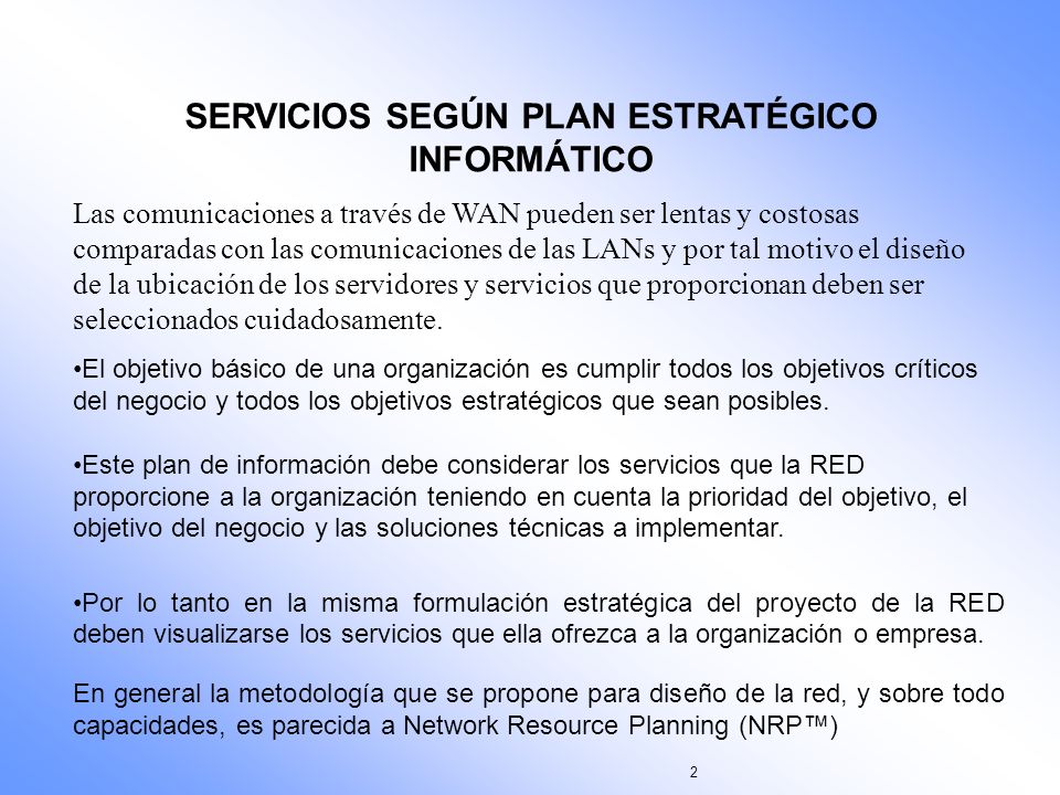 SERVICIOS SEGÚN PLAN ESTRATÉGICO INFORMÁTICO