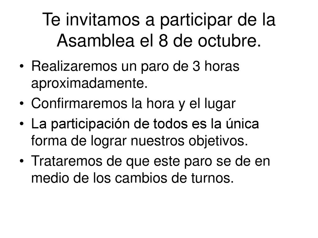 Te invitamos a participar de la Asamblea el 8 de octubre.