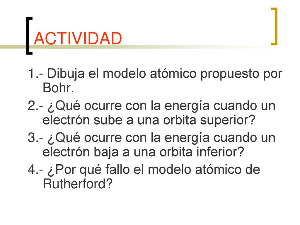 ACTIVIDAD 1.- Dibuja el modelo atómico propuesto por Bohr.